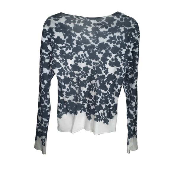 Les Copains V-Neck Floral Sequined Shirt Top Size 44 Stretch NWT Blue White Luxe - Picture 2 of 10